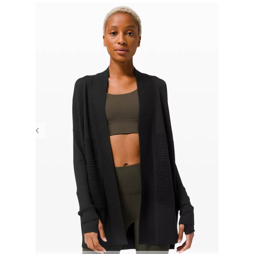 Lululemon Cardigan Sweater Sit in Lotus Wrap Long Sleeves Open-Front Tight Knit